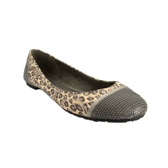 Coach Shine Sequin Flats 9.5B Gray Animal Print Cap-toe - Picture 1 of 10